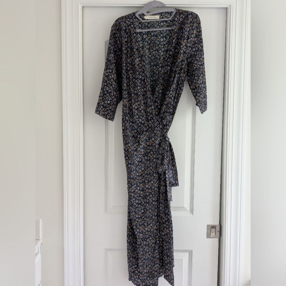Chan Luu Floral Quarter Sleeve Silk Wrap Dress Medium